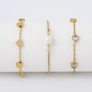 1 Piece Simple Sweet Style Stainless Steel  Gold Color Inlay Artificial Pearl Women's Chain Bracelets h5 